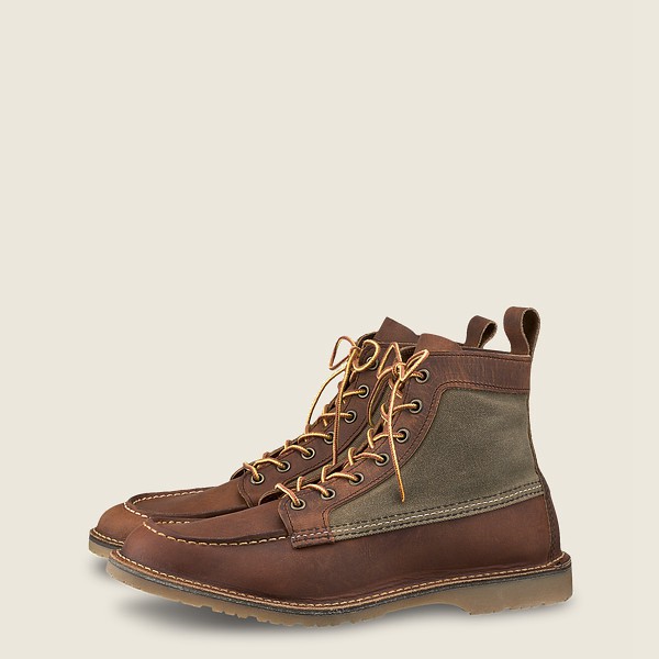 Red Wing Heritage Boots Brown - Mens Weekender Canvas Moc - 6-inchr Rough & Tough Leather - 6415-XAG